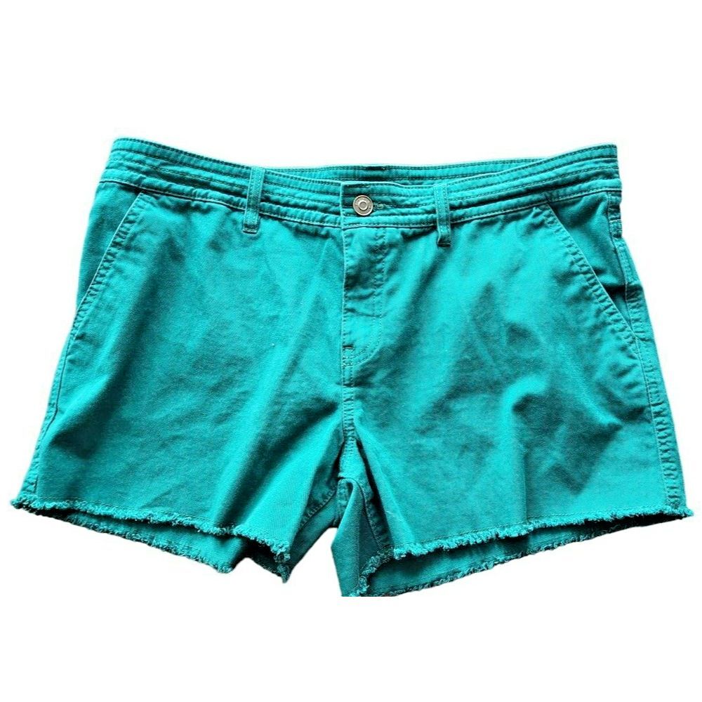 Prana Women 12 Teal Green Frayed Hem Stretch Cotton Canvas Outdoor Shorts